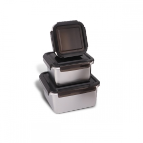 【安酷生活】316抗菌型不鏽鋼保鮮盒3件組-正方形款