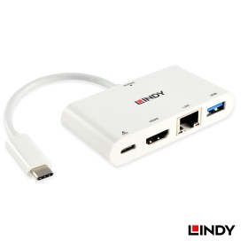 LINDY 林帝 主動式USB 3.1 Type-C to HDMI/網路/HUB/PD 迷你工作站